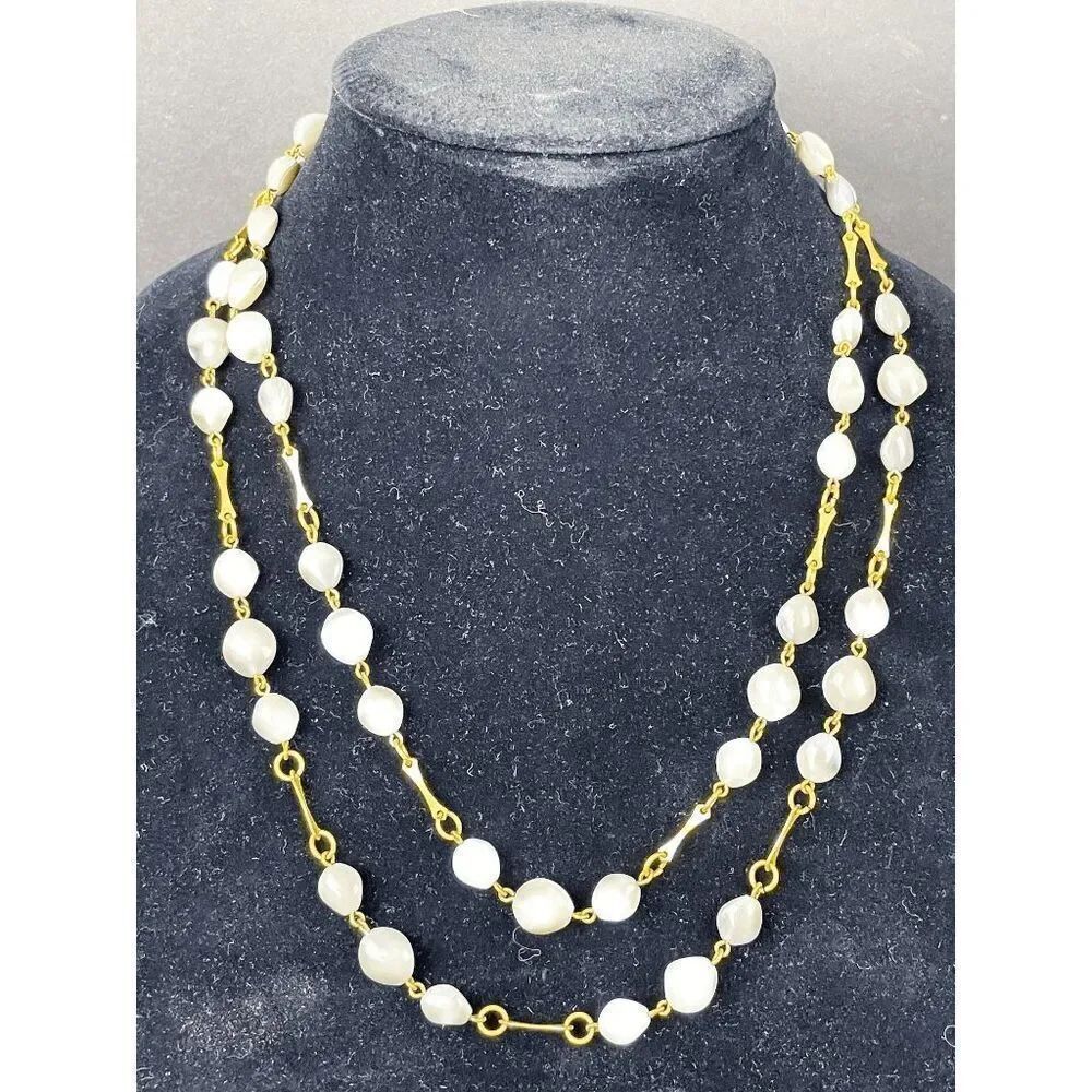 Artisan Long Brass and stone necklace